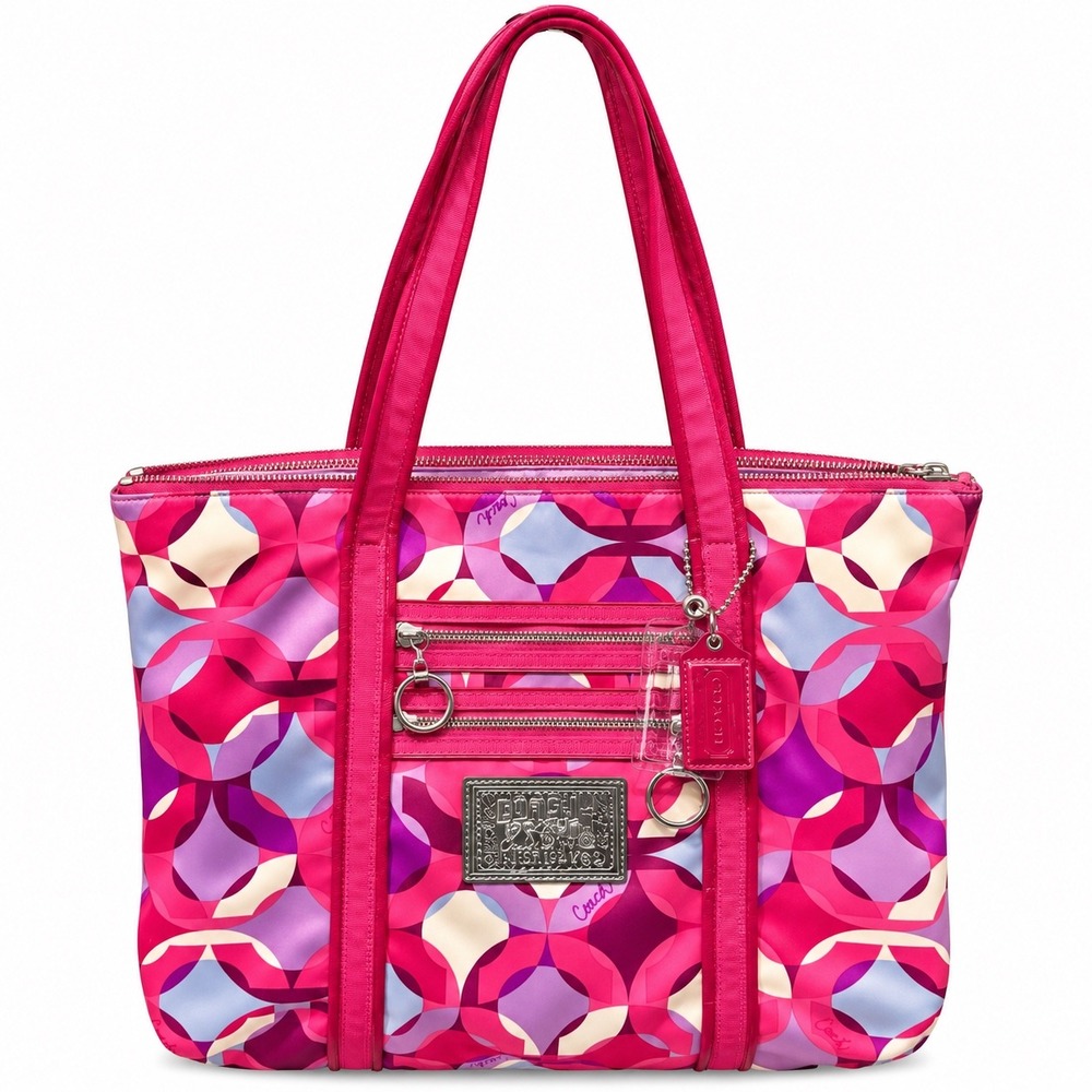Coach Poppy Pink Purple Geometric Logo Nylon Tote Bag M0985-14747